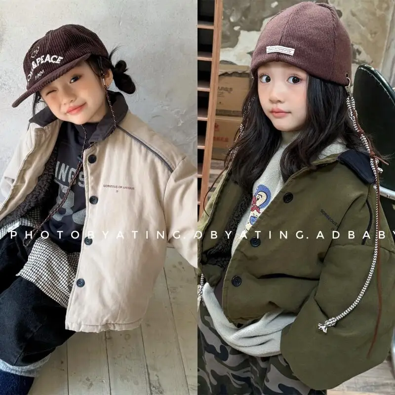 

Autumn Winter Girls' Padded Jacket Warm Coat Hooded Pure Color Tops New Fashion Comfortable Children Clothes 7 To 12 Years Old