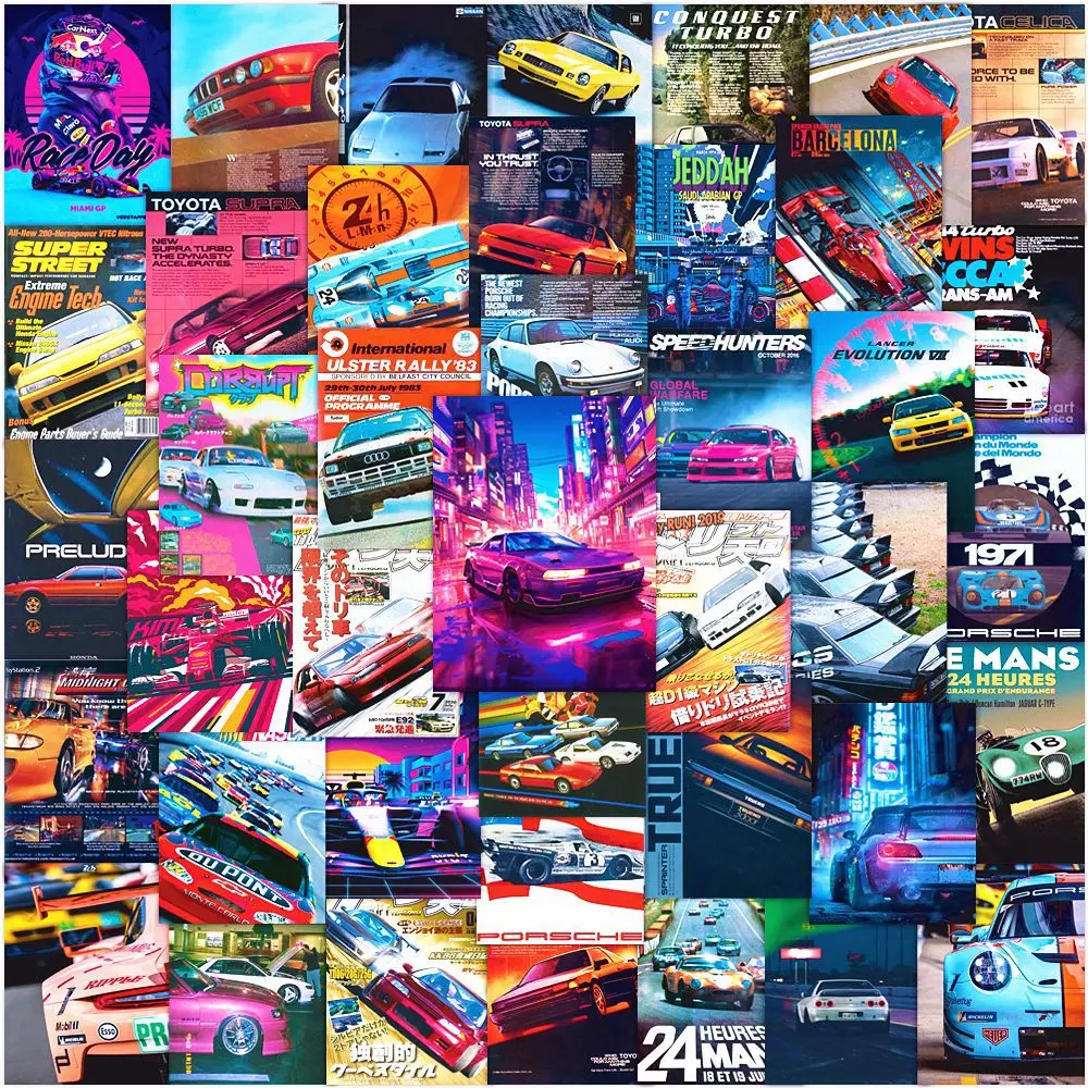 50PCS Cool Vintage JDM Retrofit Racing Car Stickers Poster Graffiti Decals Laptop Car Bike Motorcycle Helmet Sticker Toy