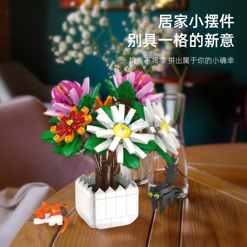 Chiysanthemum Bonsai Model Bricks MOC JJ9036 Flower Potted Plant Building Blocks Ornament Kit Ideas Toy Birthday Gift Girls Kids