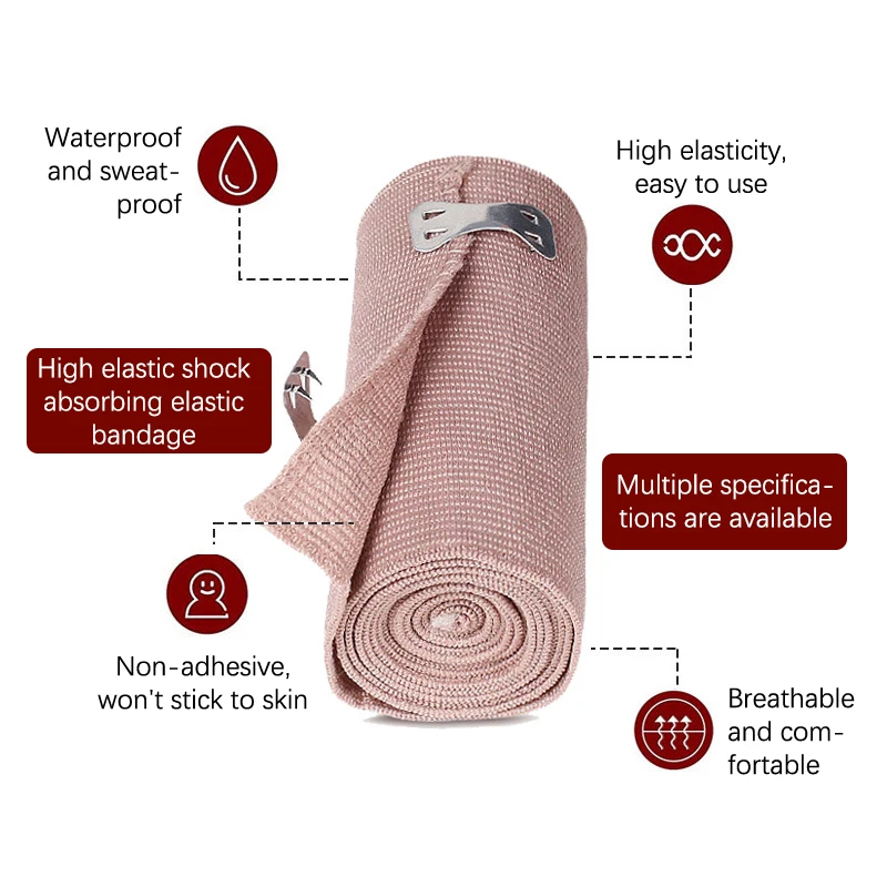 1 Roll Elastic Bandage Wrap With Clips Wound Dressing Outdoor Sports Sprain Treatment Bandage Tape For First Aid Kits