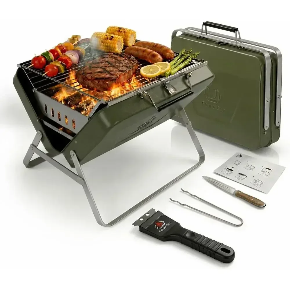 Portable Charcoal Grill for BBQ, Camping & Backyard - Large Grate, 4-5 People, 304 Stainless Steel, Quick Setup