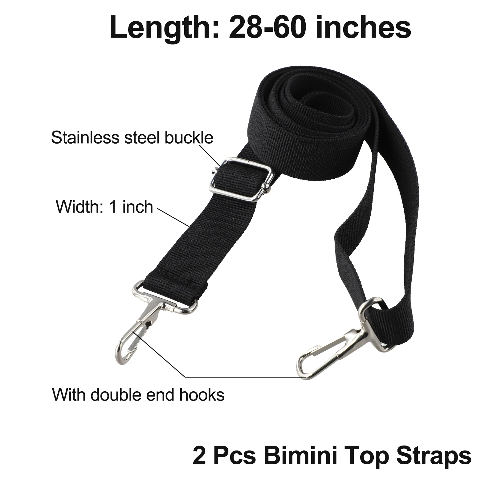 

2pcs Adjustable Bimini Boat Top Straps Eye Straps W/ Double End Snap Hook For Boat Awning Boat Awning Hardware Accessories