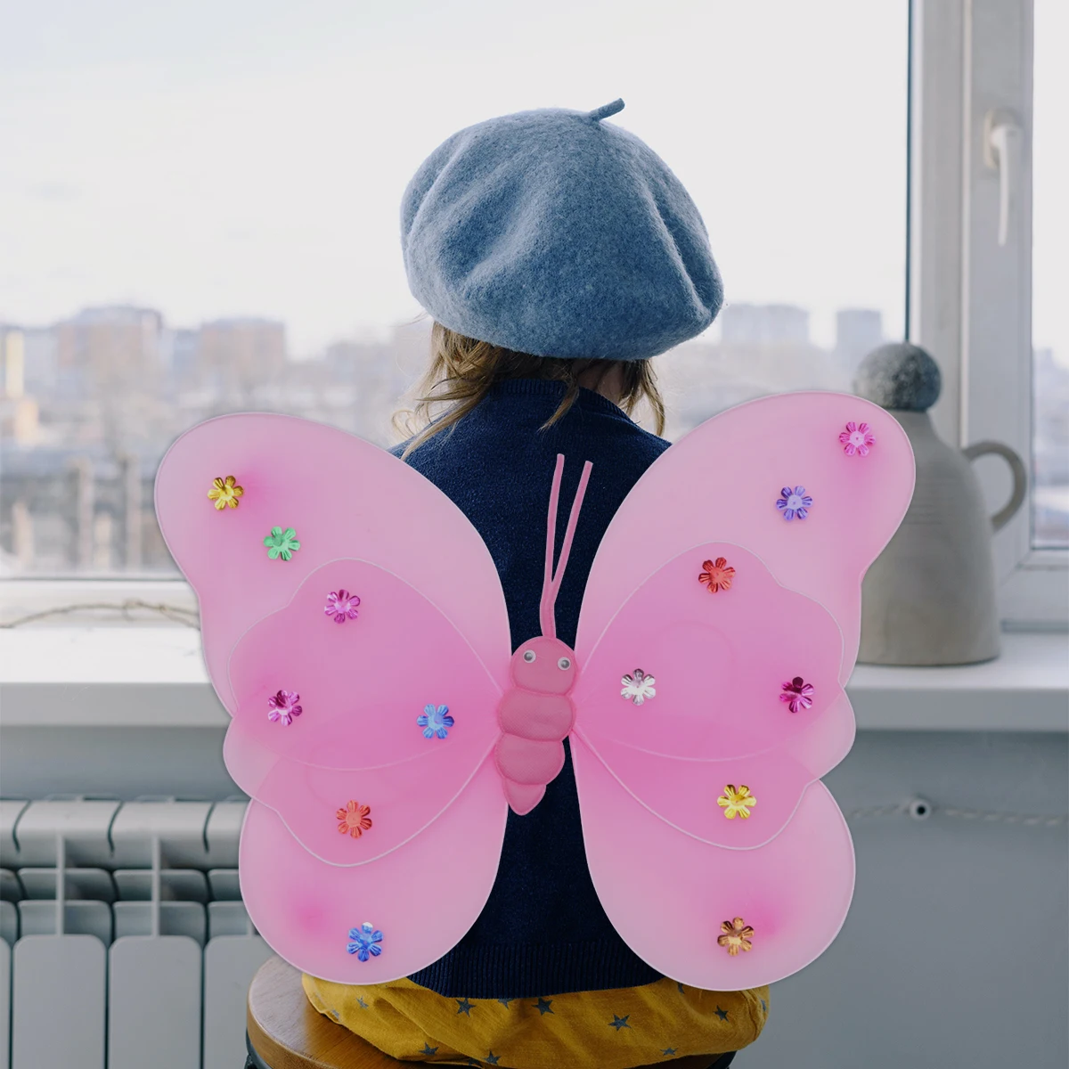 

3pcs Butterfly Wings Costume Pink Kids Girls Child Safe Comfortable Fun Play Butterflies Wing Set Cosplay Party Accessories