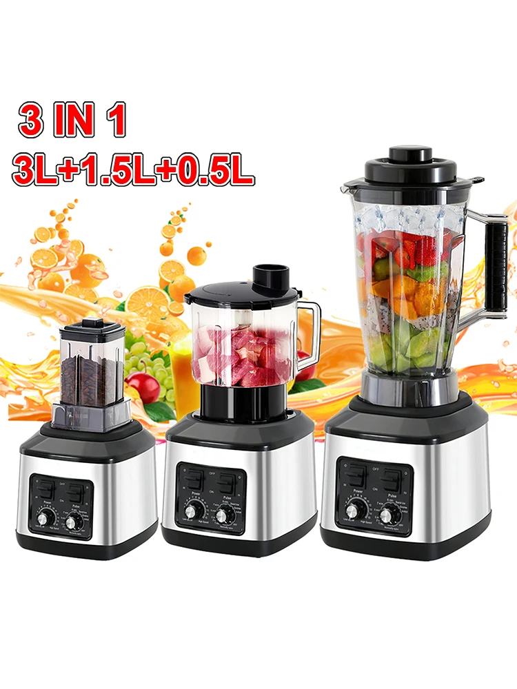 3-in-1-Elektromixer, 9500 W Kraftstoff, multifunktionaler gemischter Entsafter, Smoothie-Maker, 3 l + 1. 5l + 0,5L Behälter Küchenmaschine Boxer