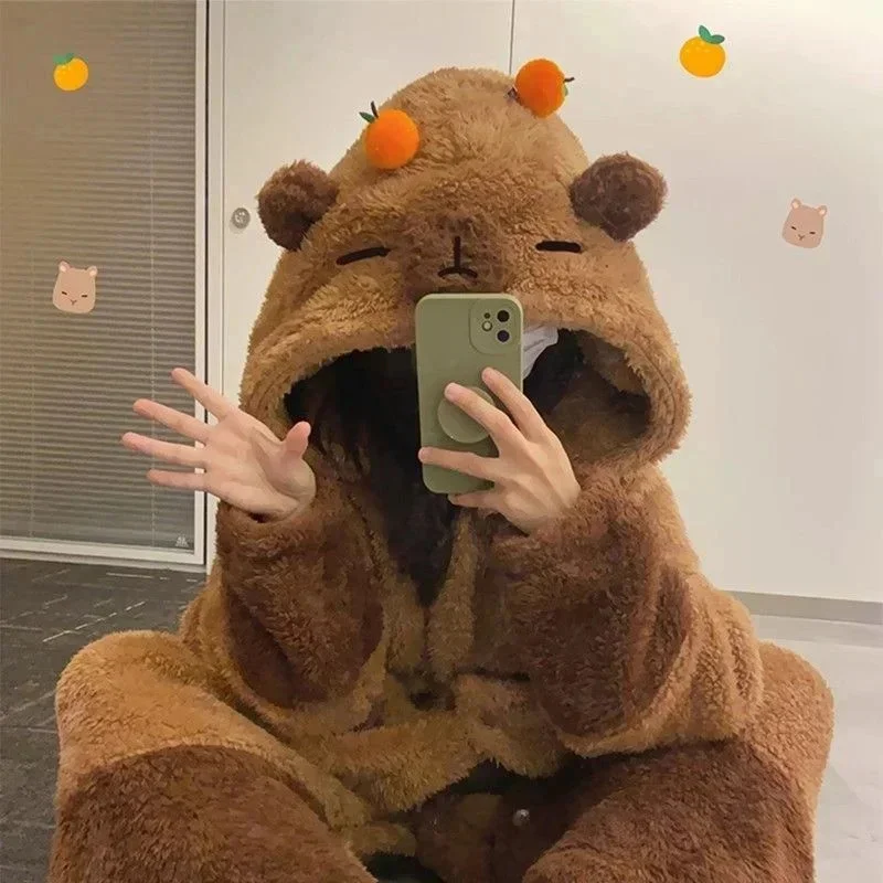 Capybara Pajamas Soft Cute Animals Shape Blanket Unisex For Adult Coral Velvet Warm Cosplay Animals Shape Pajamas Pants Set