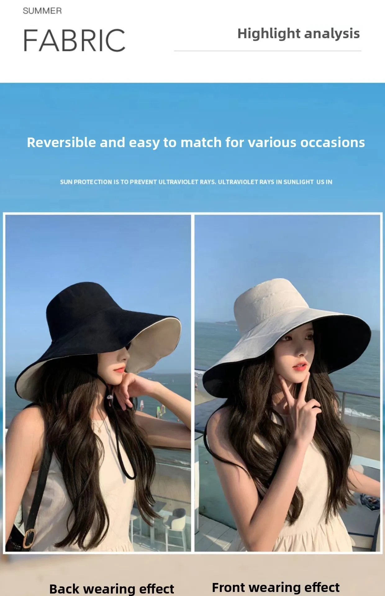 1 Stück doppelseitiger Largebrim-Hut, perfekt für Sommer, Strand, Outdoor, Pendeln, Urlaub, Sonnenschutz, modisch und vielseitig – Detail 3