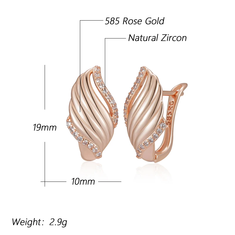 Kinel Luxury 585 Rose Gold Color Drop Earrings for Women Unique Natural Zircon Accessories High Quality Daily Fine Jewelry Gift