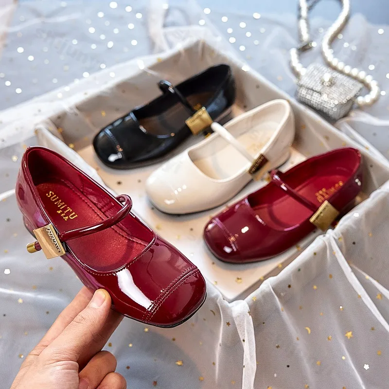 Girl Princess Shoes 2026 Spring Patent Leather Mary Jeans High Heels Children Footwear Performance Shoes Kid's Dress Shoes
