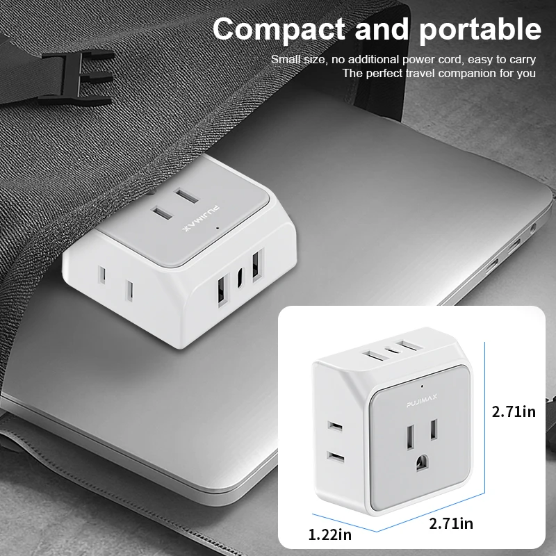 PUJIMAX US Surge Protector,3 Outlet With 3 USB Power Strip Multi Tap Plug Electrical Charge Adapter,Miniature Plug Wall Adapter