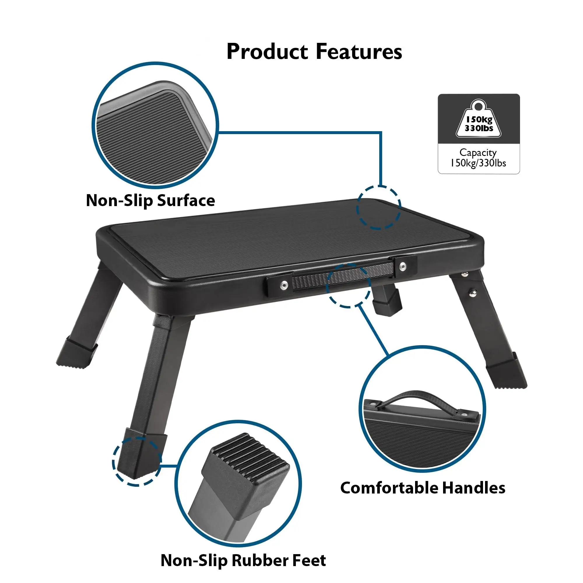 One Step Stool Height-Adjustable Lightweight Portable Folding Small Step Ladder with Handgrip Non-Slip Mobility Stepping Stool