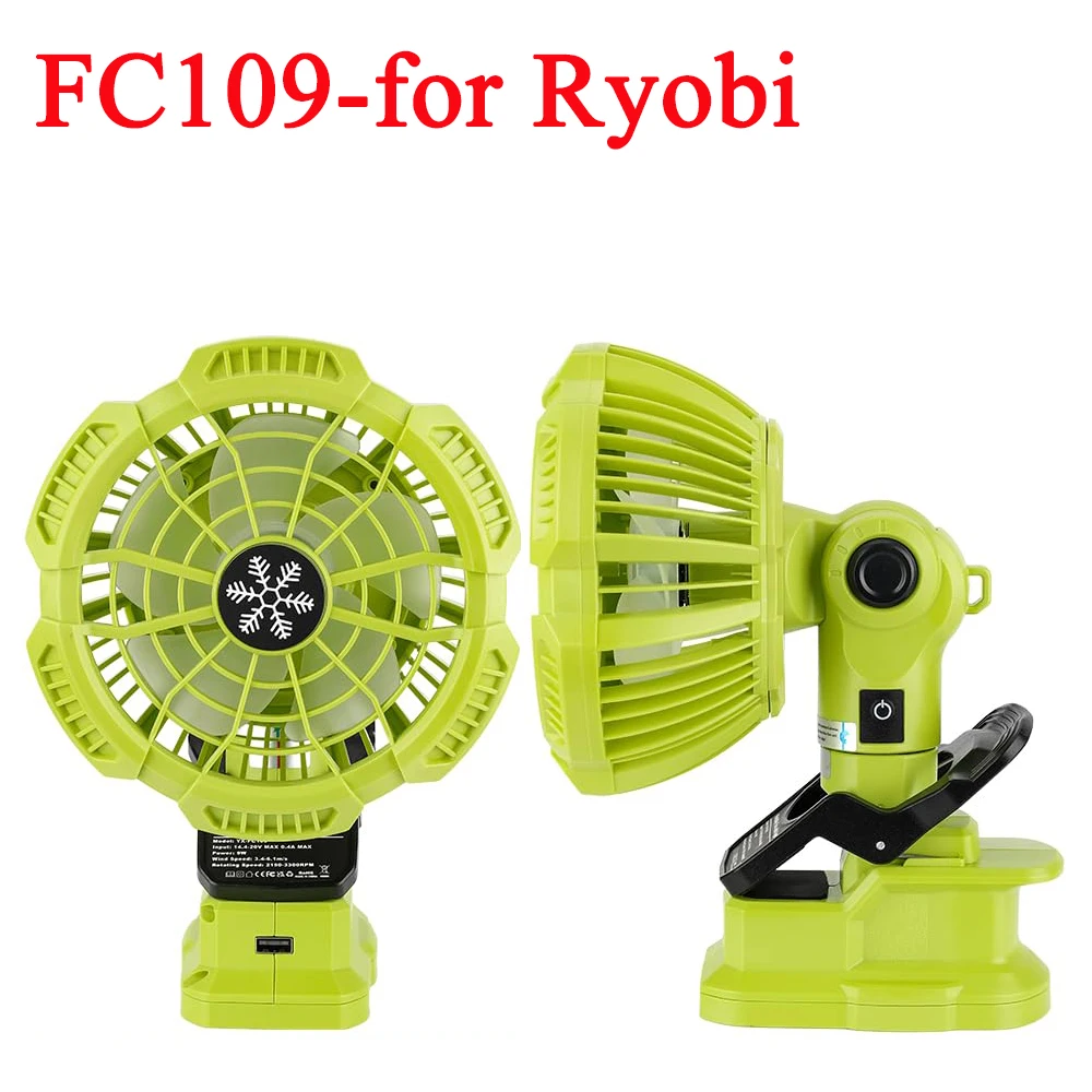 Cordless Outdoor Camping Fan Portable Clip Fan for Ryobi 18V Li-Ion Battery with USB Port for Camping,Workplace and Home Office