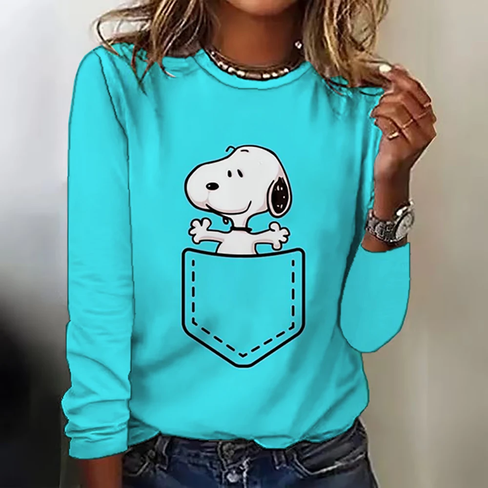 Women\'s long sleeved T-shirt new Snoopy youth women\'s V-neck streetwear Snoopy Kawaii s-3XL Y2k high-quality autumn