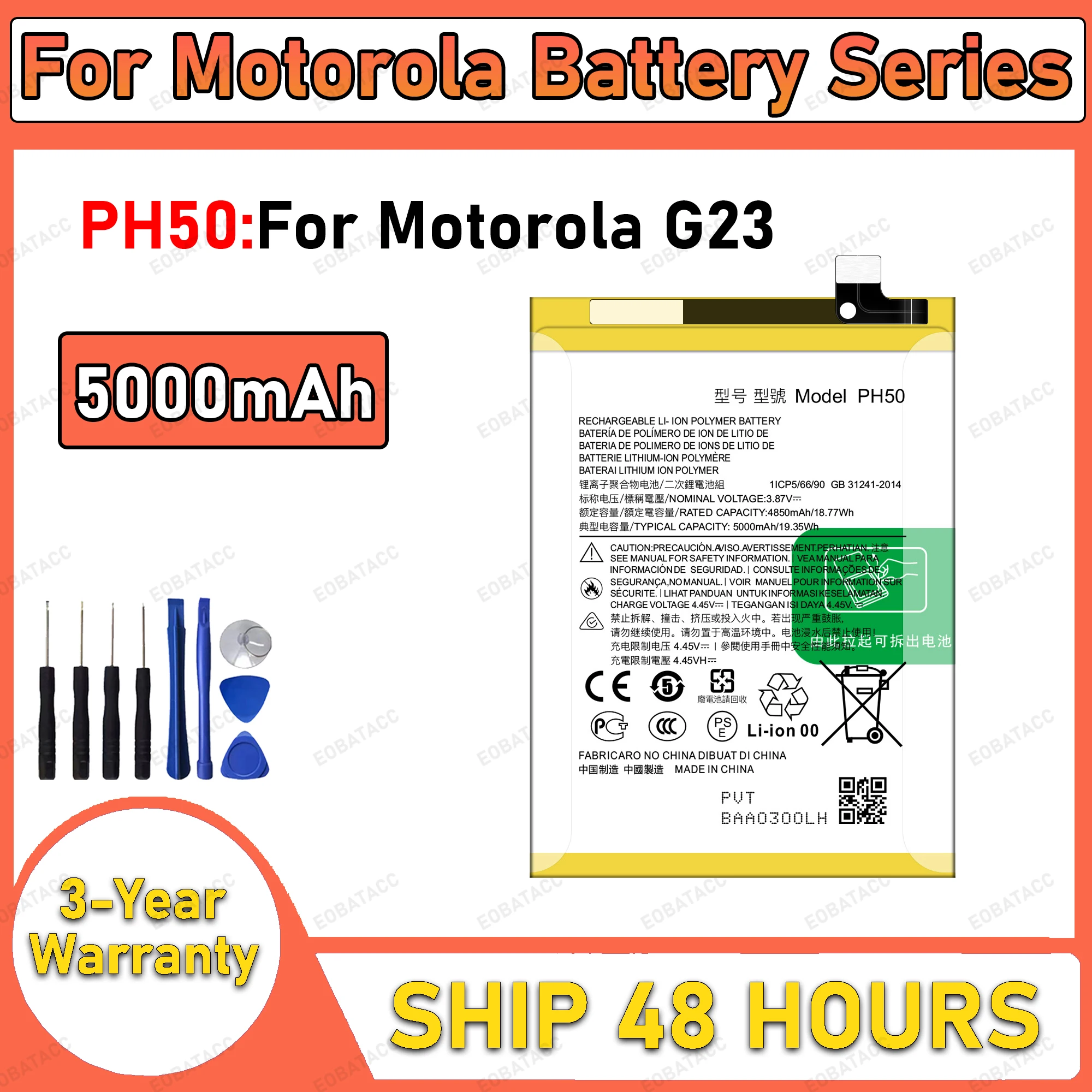 100% New 5000mAh PH50 Battery For Motorola Moto G23 batteries+Free Tools