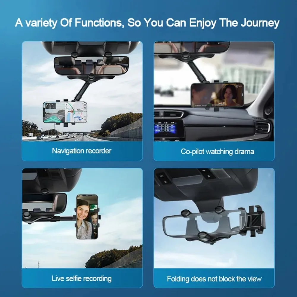 New Universal Car Rearview Mirror Phone Holder 360Β° Rotation Car Phone Holder Mount Stand For Dash Cam GPS Smartphone Bracket