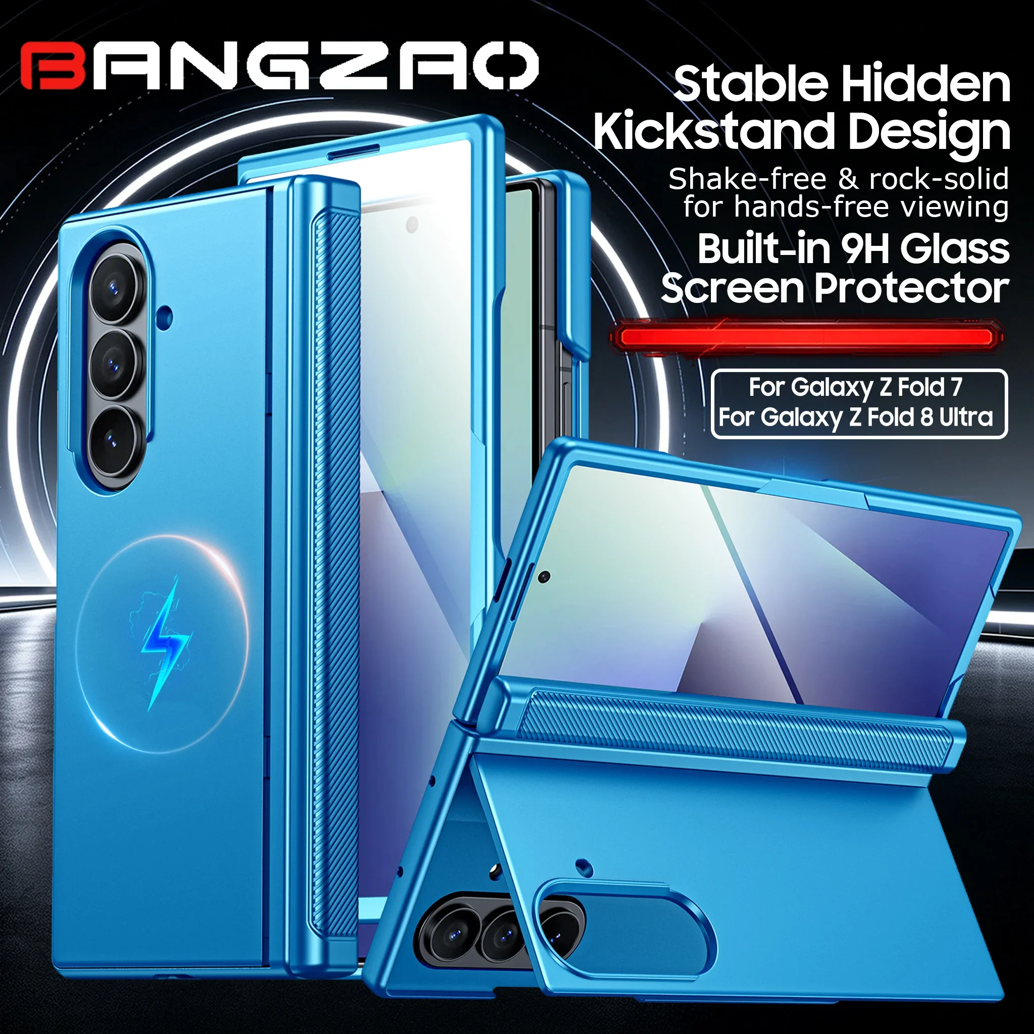 Für Galaxy Z Fold 7/8 Ultra Hülle, kompatibel mit Magsafe, Scharnierschutz, Displayschutz, Ständer, schlanke stoßfeste Hülle - Himmelblau