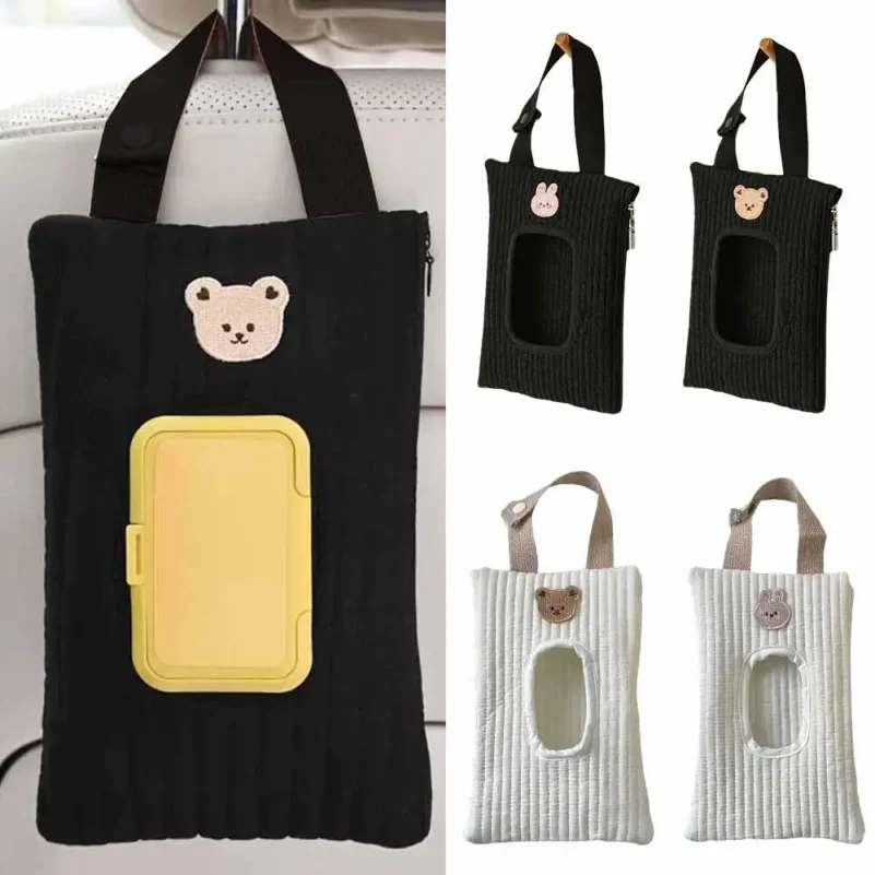 Car Tissue Portable Wet Wipes Box Cartoon Animal Bag Hanging Storage Baby Car Accessories Baby Stroller Tissue Pouch N8t3