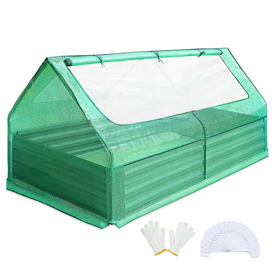 Galvanized Raised Garden Bed with Cover Metal Planter Box Kit Large Screen Windows Mini Greenhouse Growing Vegetables