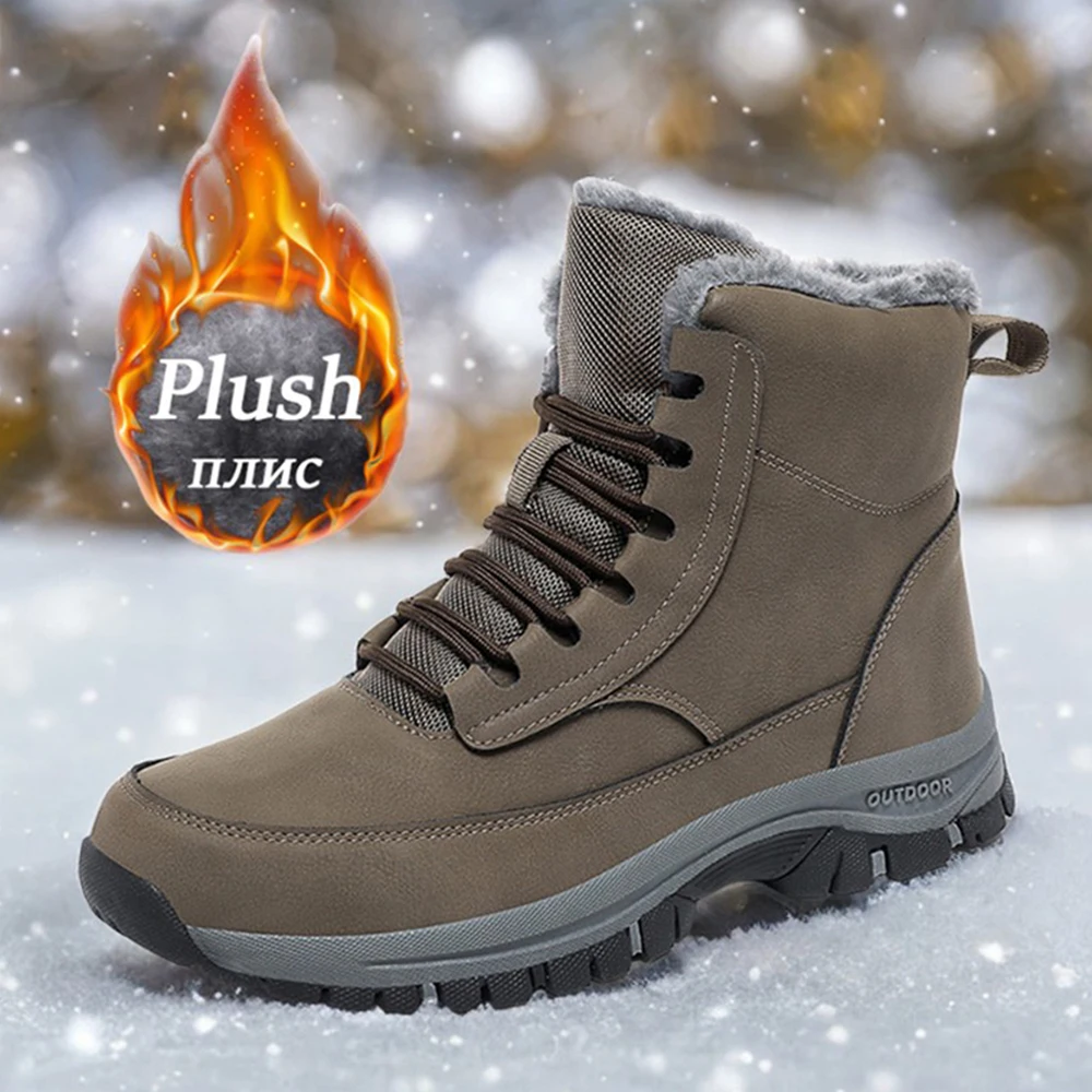 Botas de nieve impermeables para hombre, Zapatillas altas de felpa, cálidas, para exteriores, senderismo, trabajo, talla 48, Invierno