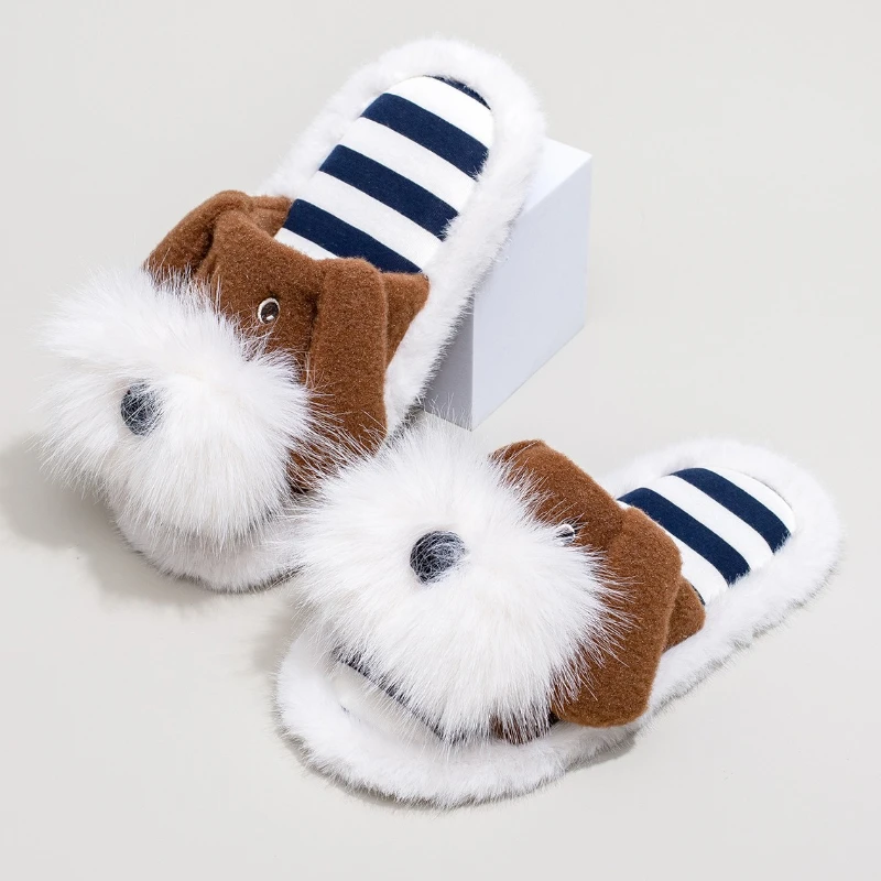 

Cute Animal Shaped Warm Plush Indoor Slippers Women Comfortable Non-slip Winter Home Slippers Fashion Stripe Design Modern Boots