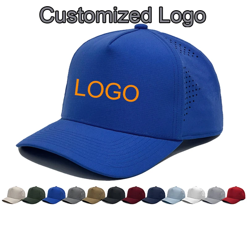 Summer 5 Panel Laser Perforated Breathable Mesh Quick Dry Baseball Cap Custom Logo Print Outdoor UV Protection Sun Trucker Hat