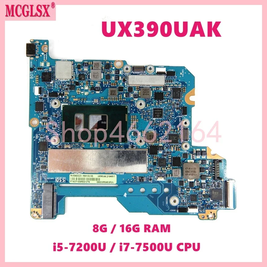 UX390UAK with i5-7200U/i7-7500U CPU 8GB/16GB-RAM Laptop Motherboard For ASUS ZenBook UX390U UX390UA UX390UAK Mainboard