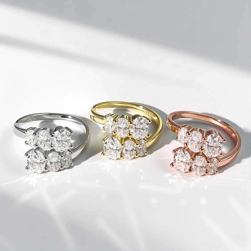 

HORRIPAL D Color 2 Rows Design Moissanite Ring For Woman 925 Sterling Silver High Quality Party Elegant Classic Luxury Jewelry