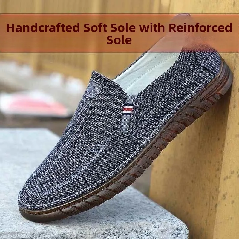 

Beijing Style Canvas Driving Shoes Breathable Linen Casual Wear-Resistant Spring Summer Men's Footwear Flat Heel Color
