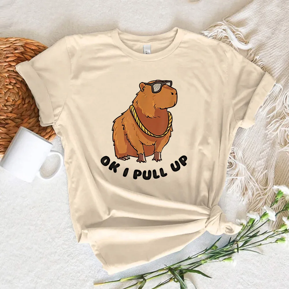 Capybara t shirt women youthful summer blend Tee girl 2000s funny clothes