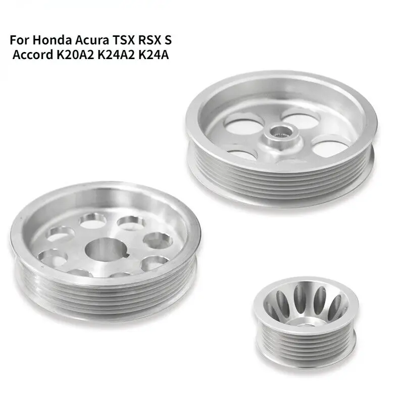 Underdrive Aluminum Pulley Kit For Honda Accord Acura TSX RSX S 2.0L K20A2 K24A2 K24A4 K24A8