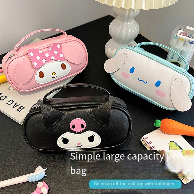 PU Cosmetic Bag Sanrios Girl Kuromi New My Melody Large Capacity Handbag Stationery Box Student Cartoon Storage Pencil Case