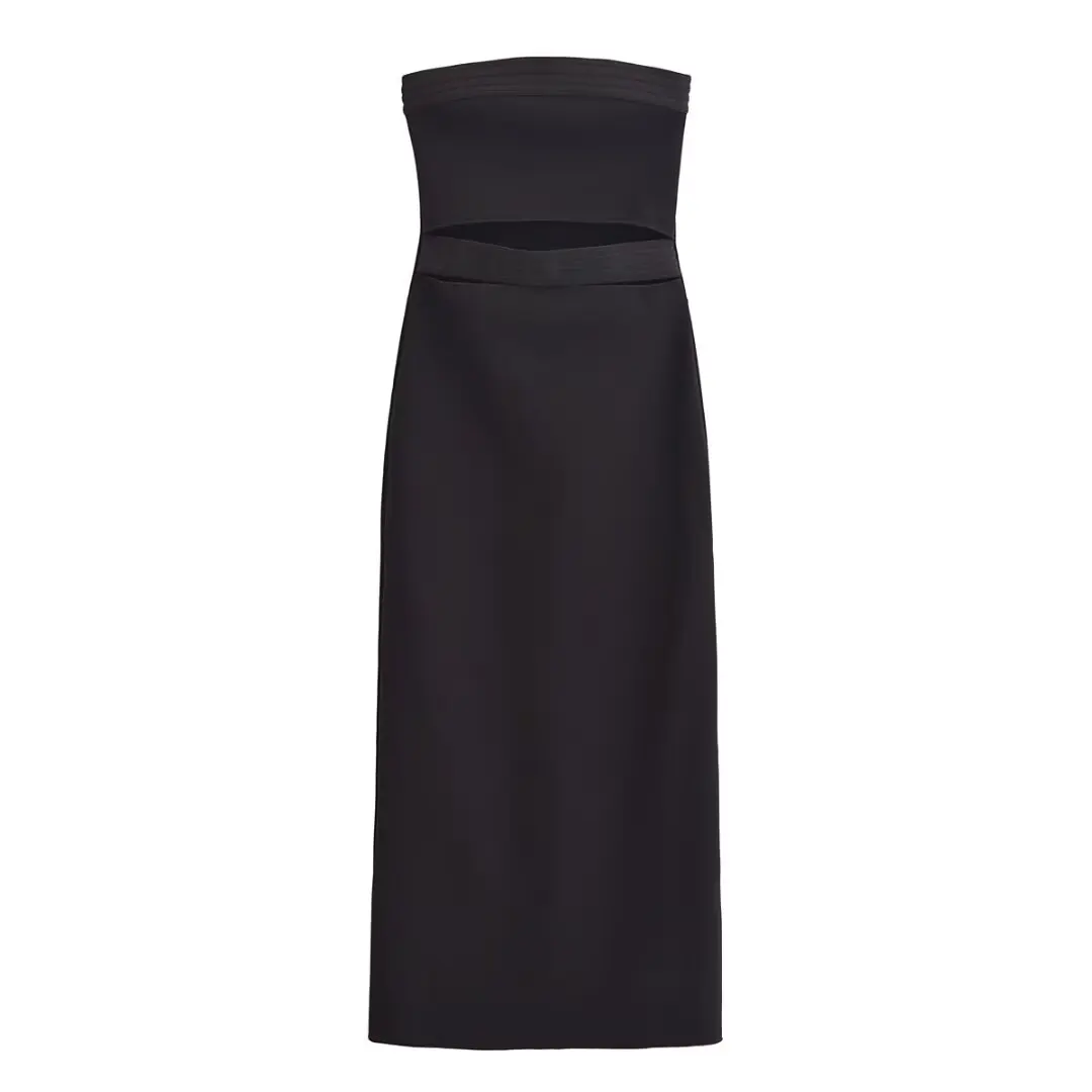 فستان نسائي متوسط الطول بدون حمالات مع قصة خصر - تصميم خارجي لمظهر أنيق وجذاب #2