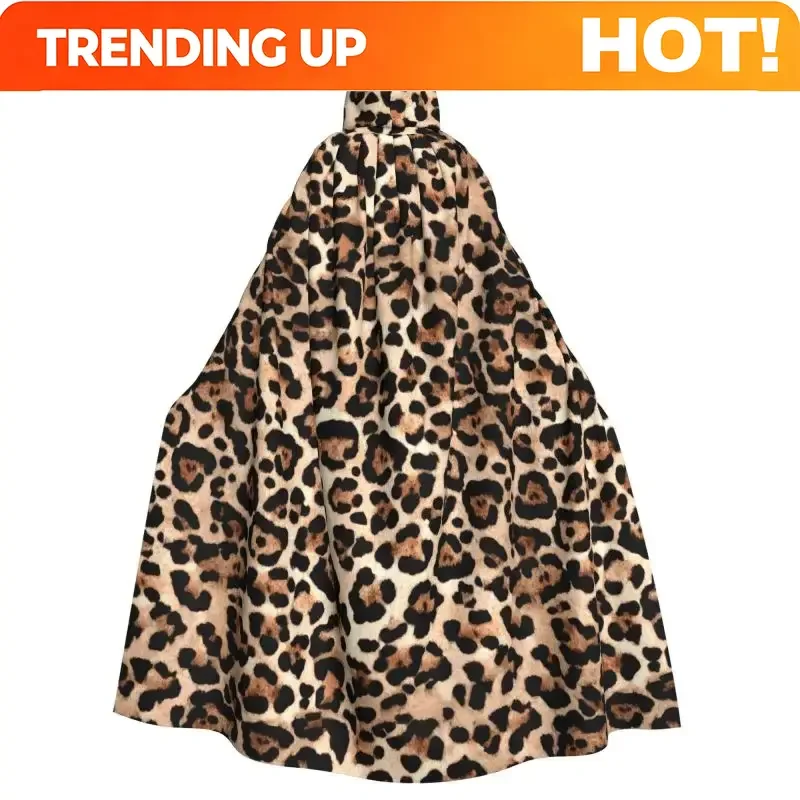 Customization Leopard Print Hooded Cloak Unisex Polyester Hood Cloak Witch Cape Costume Accessory