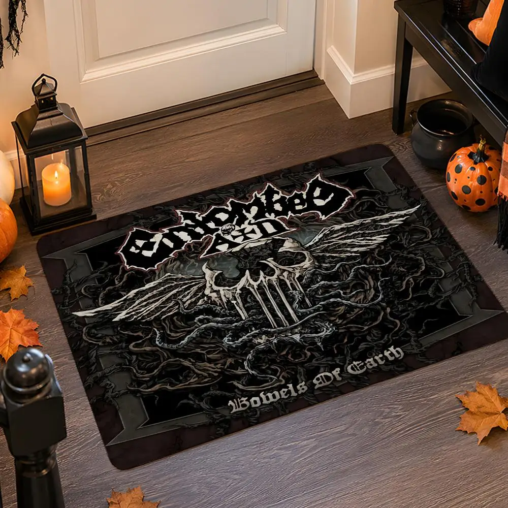 Metal E-ENTOMBEDs Band Floor Mat Flannel Rug Non Slip Absorbent Soft Washable For Entryway Hallway Bathroom Kitchen Decor