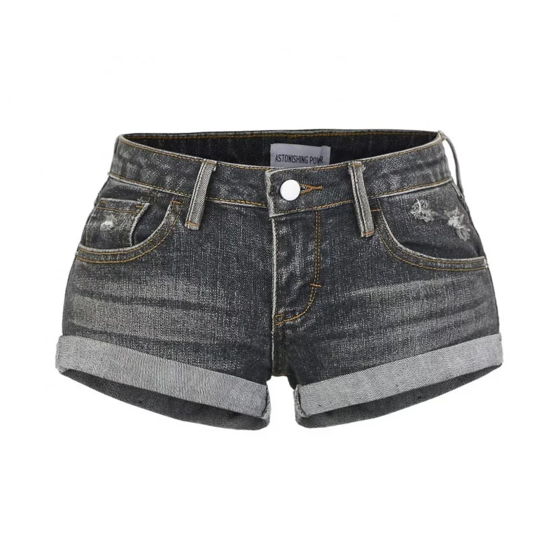 Pantaloni caldi attillati a vita bassa da donna, pantaloncini versatili elasticizzati con orlo arrotolato estivo