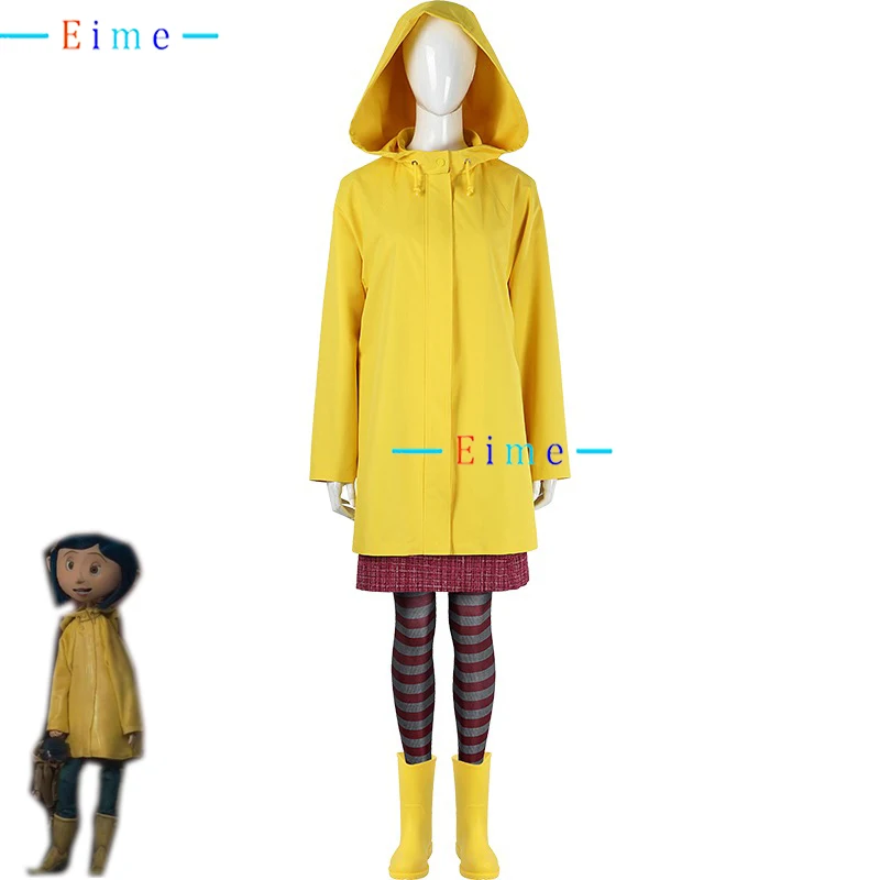 

Coraline Cosplay Costume Women Cute Party Suit Cartoon Movie Clothing Yellow Coat Top Skirts Halloween Uniforms Custom Made