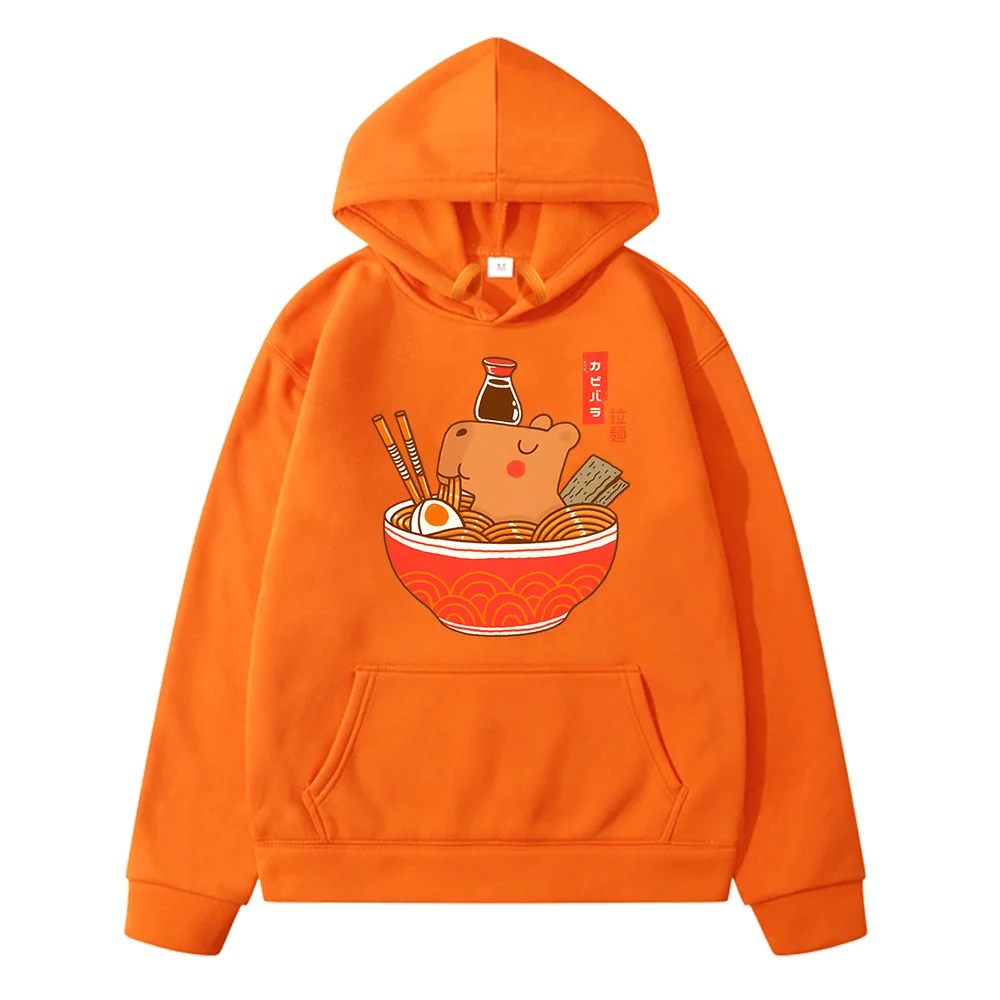 Capybara Eat Ramen Hoodies Kids Korean Style Aesthetic Graphic Funny Hooded Shirt Girls Boys Long Sleeve Parent-child Clothes