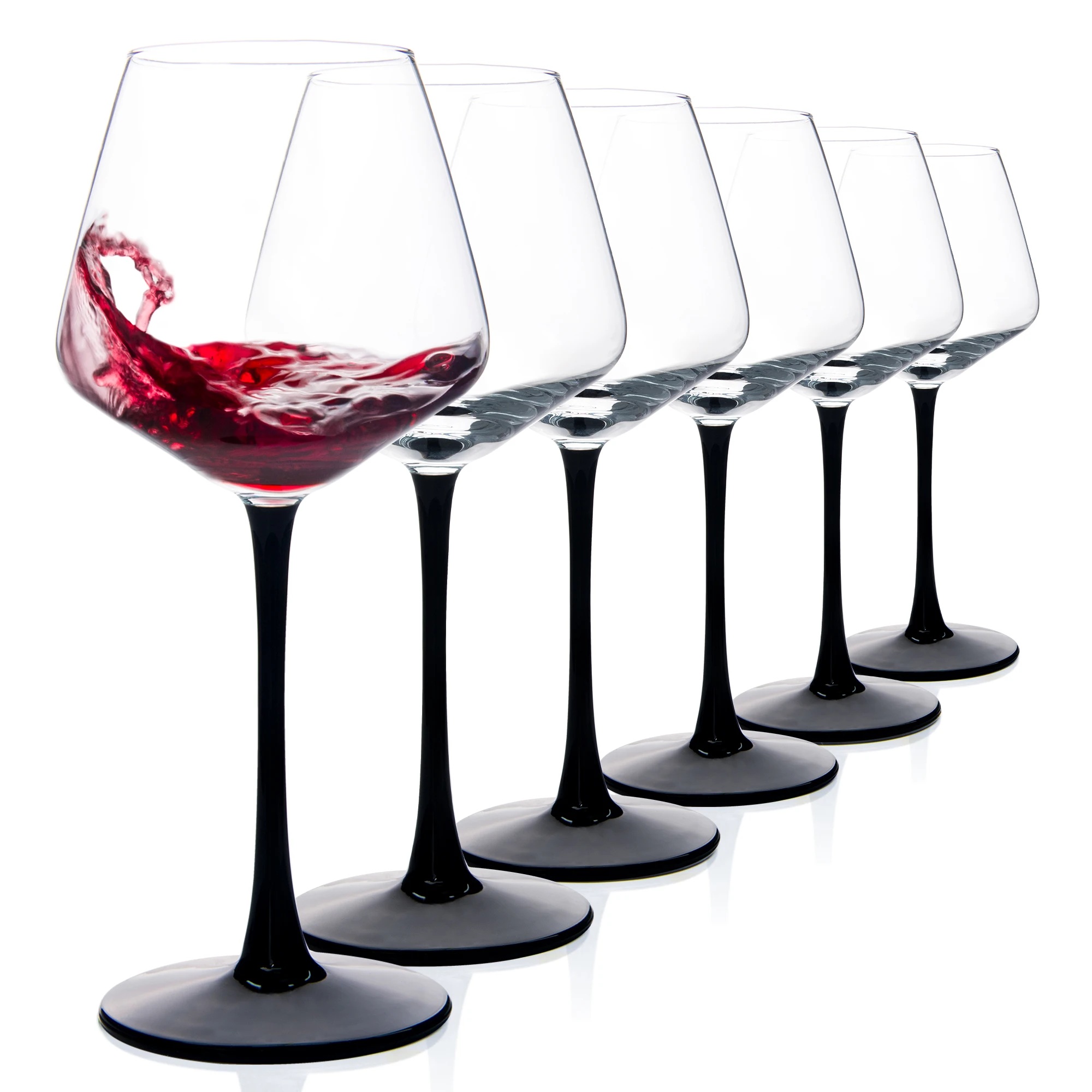 Wine Glasses with Black Stem & Base, Set of 6, 15.5 Oz Wine Glasses for Red Wine, Unique Gifts for Wine Lovers, Dishwasher Safe