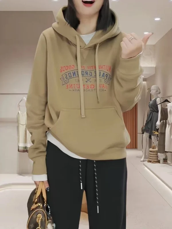 

plus Size Hooded Fleece Lined Thickened Sweatshirt Women Spring New Fashion Loose Lazy Style Top Korean Version Long Sleeve