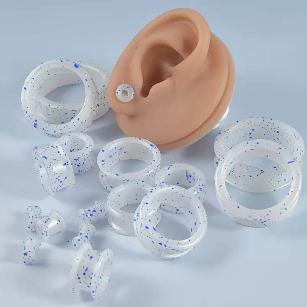 2pcs Flexible Silicone Blue Spray Paint AB Pearl Powder Skin Ear Tunnels Plugs Ear Hollow Piercing Expander Earring Body Jewelry