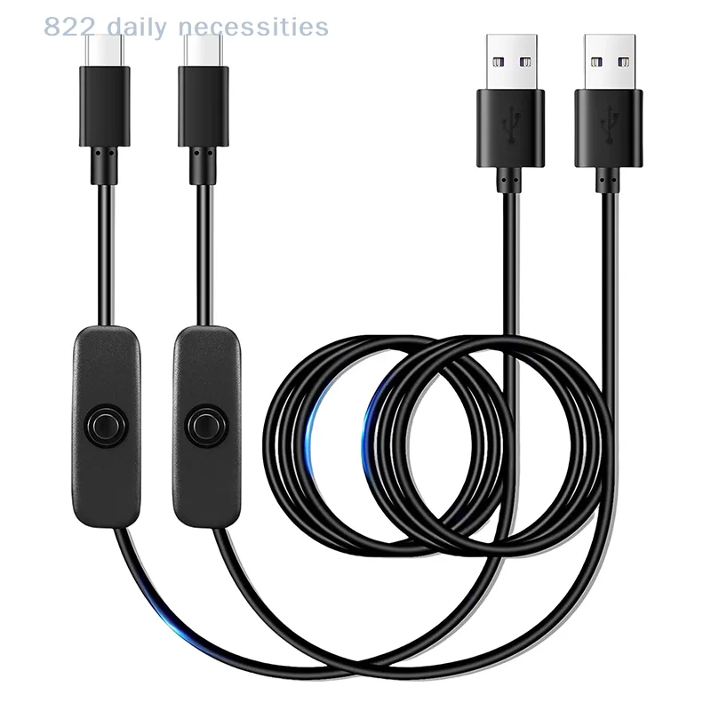 USB to Type C Switch Cable 5V 2A Power Extension Wire White/Black for Lamp/Fan Button Control