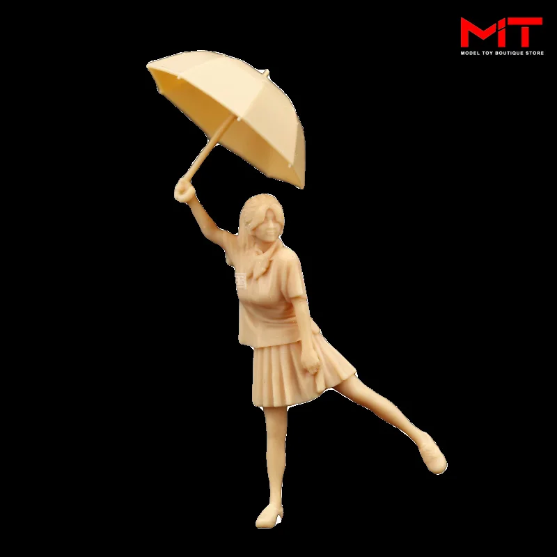 Miniatures Figurine A296 1/64 1/43 Girls Students Stroll Play in the Rain Figures Doll 3D Print Diorama Sand Table Scene Props