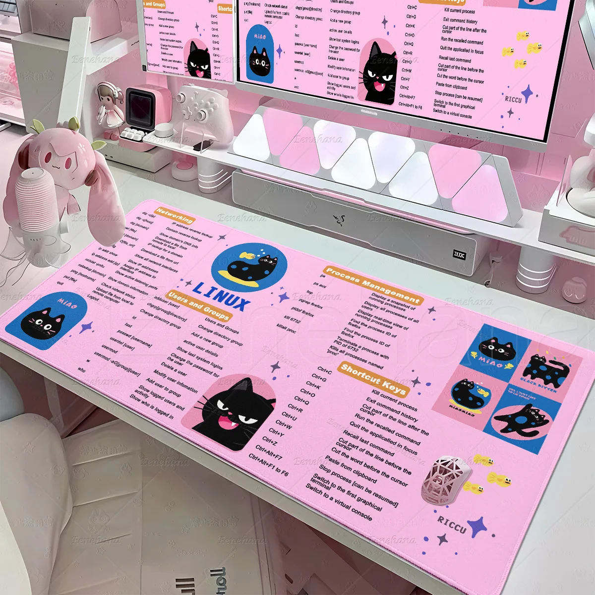 

Linux Mouse Pad Large Commands Line Shortcuts Mouse Pad XXL Non-slip Accessories Large Gamer Kawaii Cat Laptop Keyboard Desk Mat