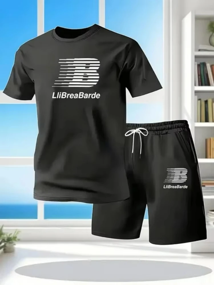 

2026 New Men's Summer Short Sleeved T-shirt Set Fashion Two-piece Sportswear Casual Shorts Sportswear Men's Sportswear Set