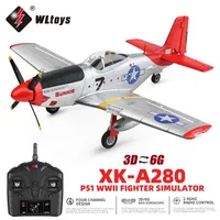 WLtoys XK A280 RC Plane 2.4G 4CH 3D6G Mode Aircraft P51 Fighter Simulator with LED Searchlight RC Airplane Toys for Children