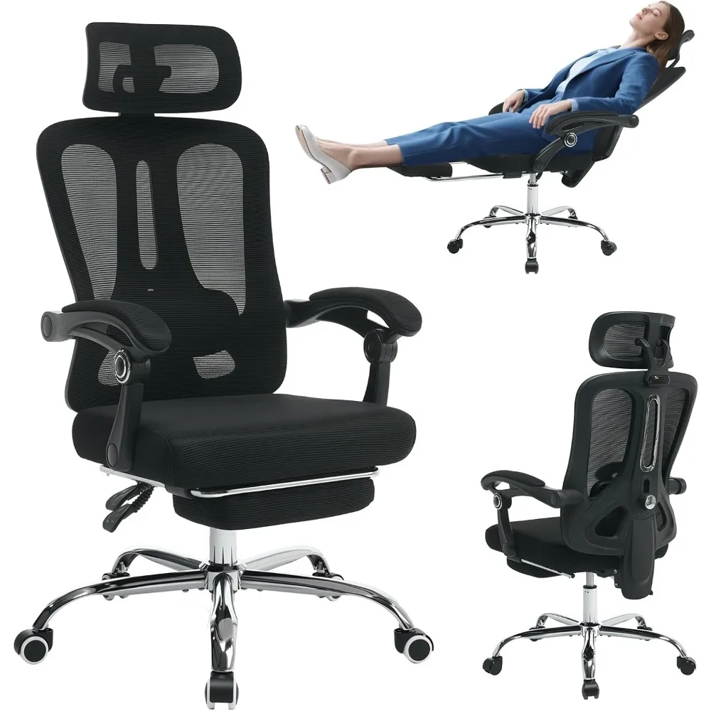 

High Back Ergonomic Office Chair with Mesh Back, Retractable Footrest, Adjustable Headrest & Lumbar Support – Wide Co