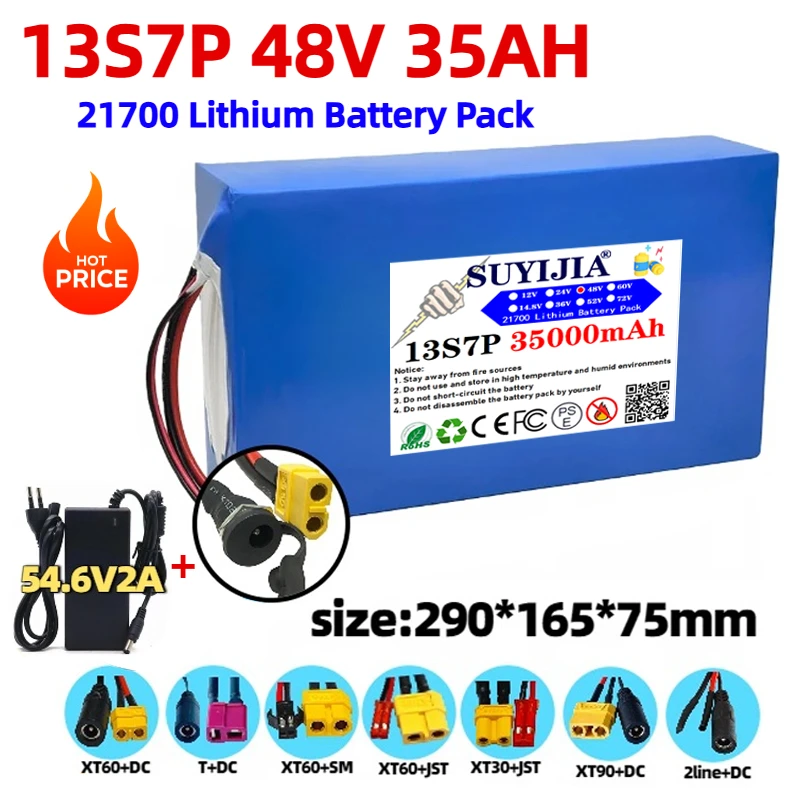 SUYIJIA 48V 35Ah 13s7p 21700 Lithium Battery Pack 1200w 1440w Built-in BMS for Power Tools Lawn Mower + 54.6v 2A Charger