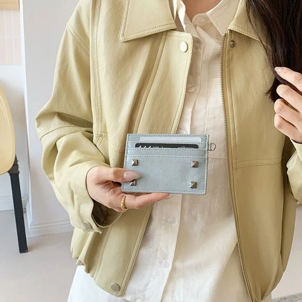 Mini Size Ultra Thin Card Bag Solid Color Minimalist Multiple Slots Card Holder Elegant Portable Rivet Coin Purse Everyday Carry