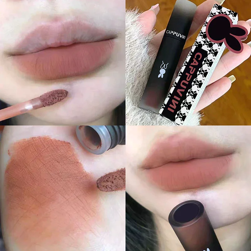 Retro Red Brown Tone Lipstick Mousse Matte Lip Mud Velvet Lip Glaze Non-Stick Cup Lipgloss Makeup Lip Tint Beauty Cosmetic