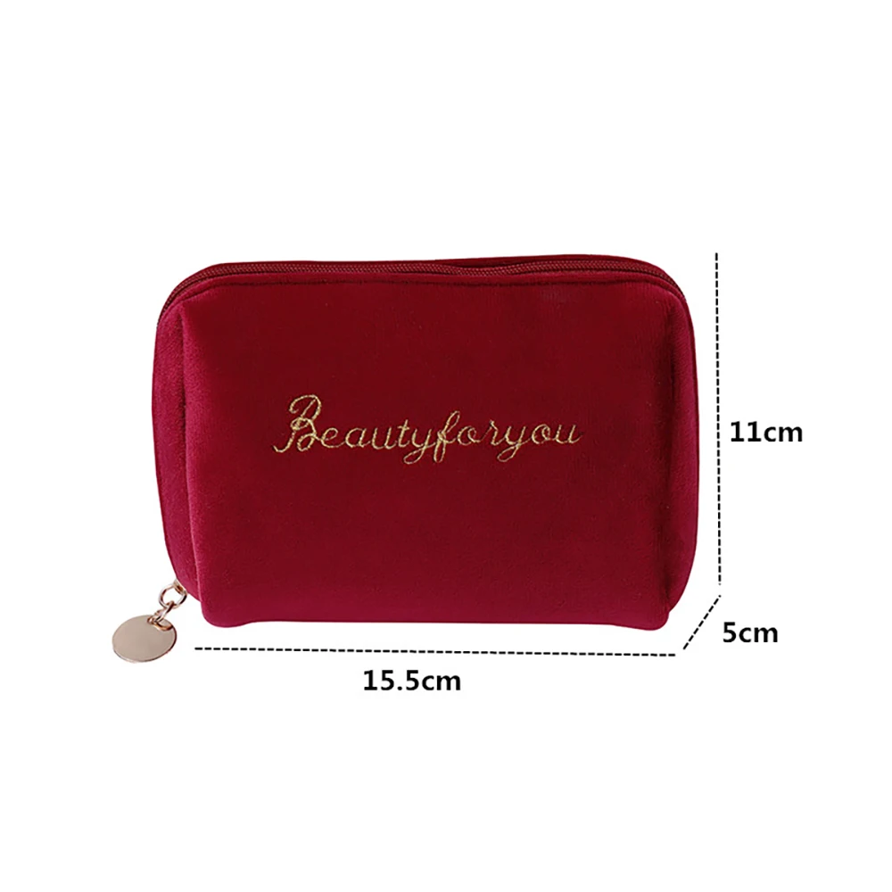 Women Simple Zipper Velvet Makeup Bags Cosmetic Bags Handbags Lipstick Pouch