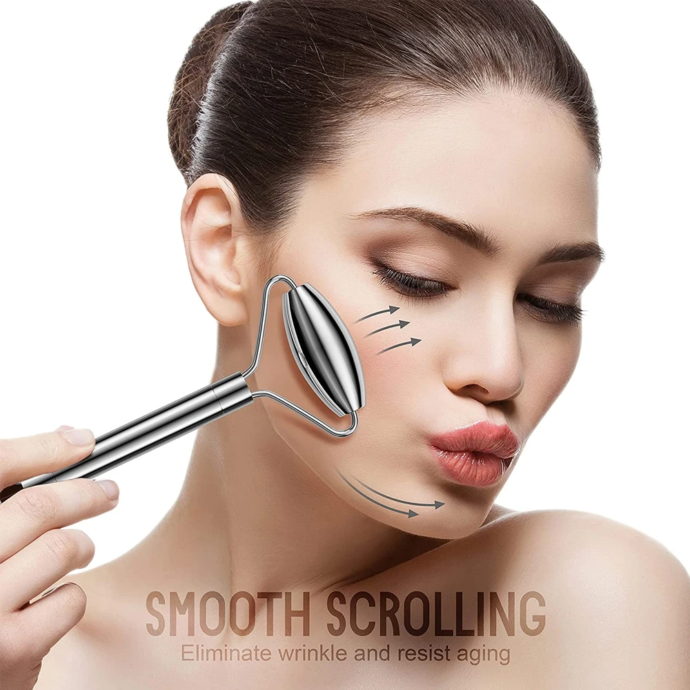 Face Roller and Gua Sha Set -Stainless Steel Gua Sha Board,Stainless Steel Face Roller,for Wrinkles,Anti Aging Facial Roller